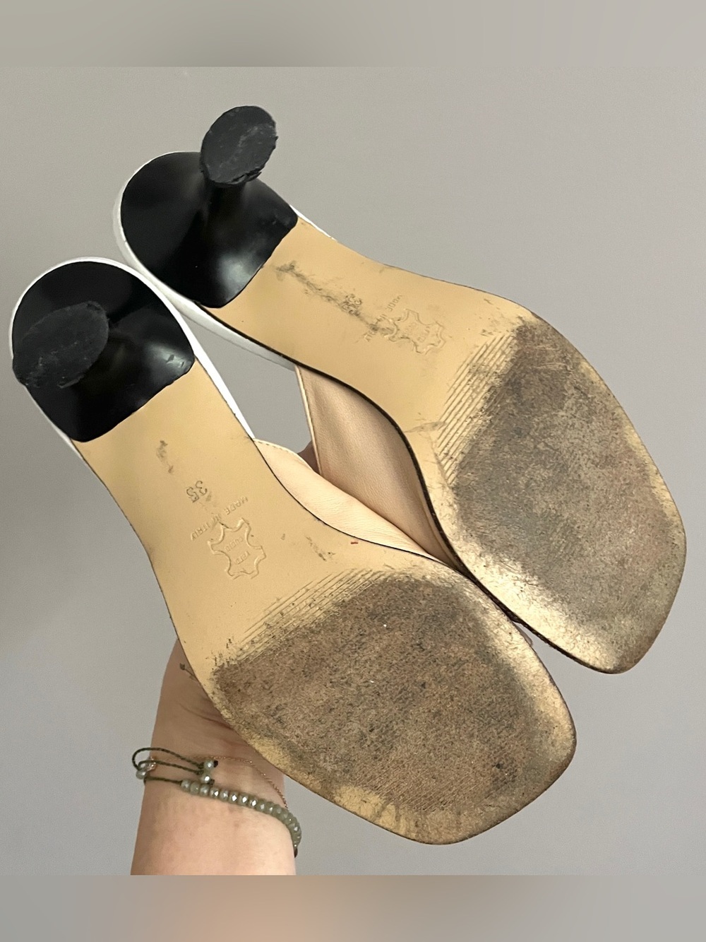 Vintage 90s Open Toe Leather Slip-on Kitten Heeled Mules - 35/5, Italy 🇮🇹 - Picture 7 of 9